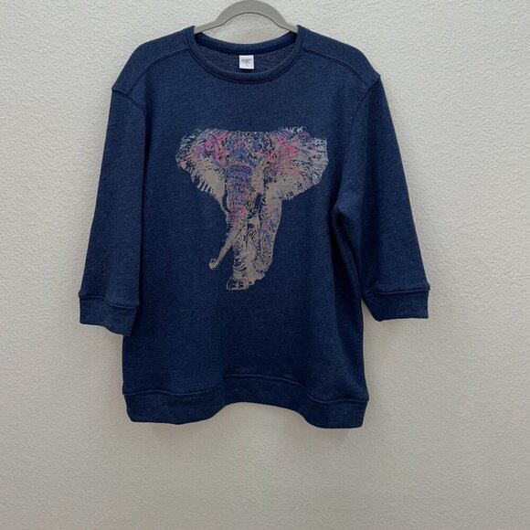 Cotton Traders Tops - Cotton Traders Elephant Blue French Terry Pullover Sweatshirt Womens size 14